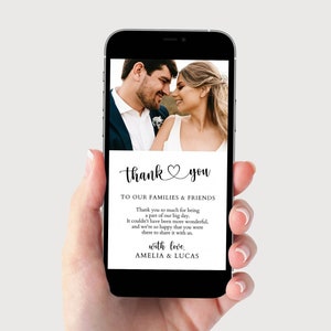 Modèle de remerciement de mariage électronique, modèle de carte de remerciement numérique, Smartphone de note de remerciement, téléchargement numérique de photo de remerciement