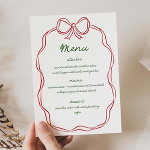 Christmas Party Menu Card, Holiday Menu, Dinner Menu, Whimsical Menu, Party Decoration, Wedding Menu, Handwritten, Editable Template