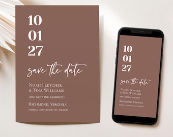 Mocha Boho Save the Date Invitation: Editable Digital Template