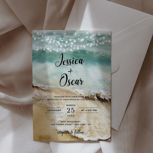 Wedding Invitation Beach, Wedding Invitation Ocean, Wedding Hawaiian Invitation, Summer Wedding Invite Template, Instant Download