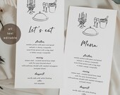 Whimsical Wedding Menu Template: Hand-Drawn, Editable Text & Color