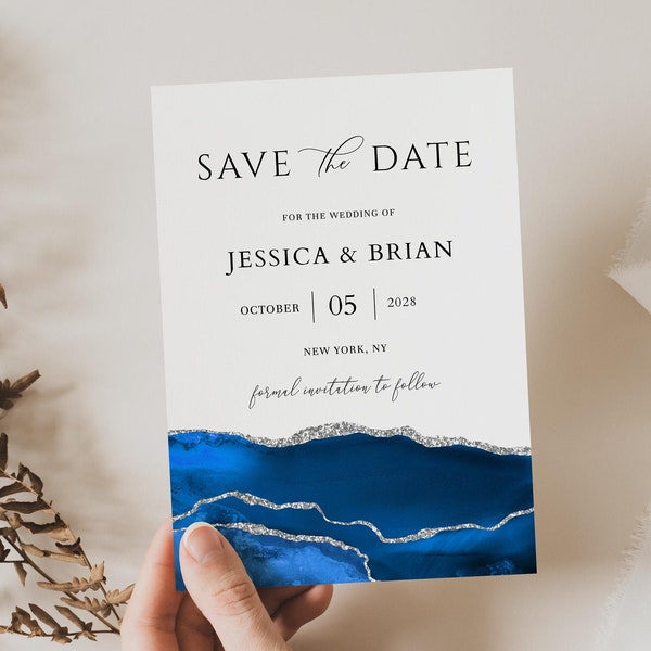 Save the Date Royal Blue and Silver, Save the Date Template Download, Save Our Dates Template, Printable Wedding Date Card, Instant Download