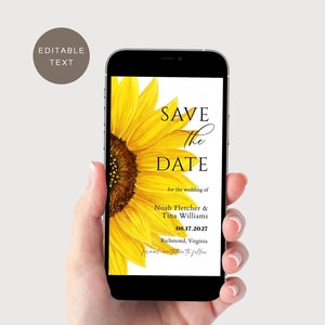 Sonnenblume Save the Date Einladung, Rustikal Save the Date, Elektronisch Save the Date, Digital Save the Date, Country Barn, Mobile Einladung