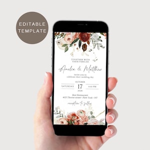 Floral Fall Wedding Invitation Template: Electronic Social Media Invite