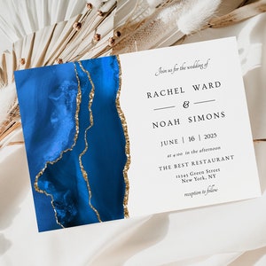 Invitation de mariage bleu et or, faire-part de mariage bleu Royal, ensemble de faire-part de mariage, suite de faire-part de mariage avec rsvp, texte modifiable