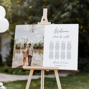 Modèle de panneau de table de répétition pour mariage : texte modifiable, téléchargez votre photo, téléchargement numérique