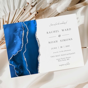 Faire-part de mariage bleu et argent, faire-part de mariage bleu roi, faire-part de mariage, suite de faire-part de mariage, texte modifiable