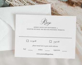 ESME - Wedding RSVP Card Template, Calligraphy wedding rsvp Card, Minimalist Wedding Response Card, Editable Text, Digital Download