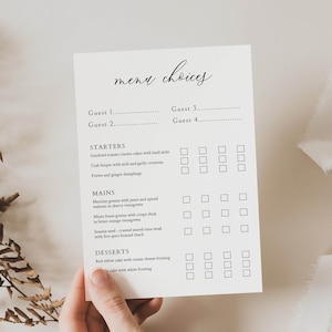 Karta wyboru menu weselnego, Karta wyboru menu, Karta menu weselnego do wydrukowania, Opcja menu weselnego, Wkładka do karty menu weselnego, Edytowalne menu