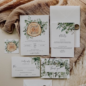 Rustic Wedding Invitation, Forest Wedding Invitation Template, Greenery Wedding Invitation Suite, Wood Wedding Invitation, Invitation Nature