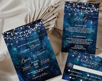 Celestial Wedding Invitation Template, Wedding Invitation Galaxy, Wedding Invitation Set, Starry Night Sky Wedding Invite, Instant Download