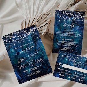 Celestial Wedding Invitation Template, Wedding Invitation Galaxy, Wedding Invitation Set, Starry Night Sky Wedding Invite, Instant Download