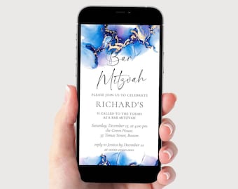 Navy Blue and Gold Bar Mitzvah Invitation (Digital)