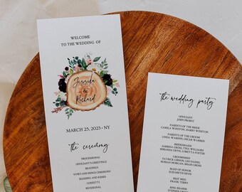 Wedding Program Rustic, Wedding Program Burgundy, Wedding Program Template, Ceremony Program, Outdoor Wedding, Download, Editable