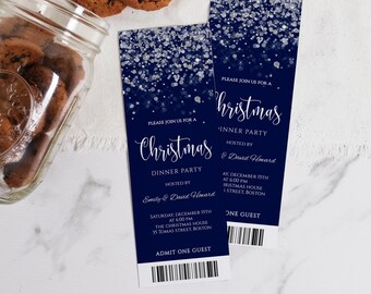 Christmas Party Ticket Invitation, Holiday Invite, Christmas Flyer, Editable Template