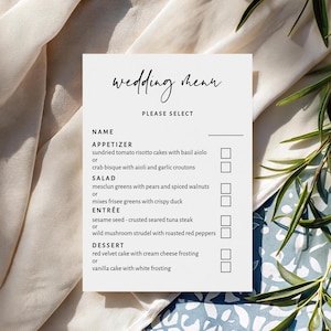 Wedding Meal Choice Card Template, Editable Menu Selection with Checkboxes