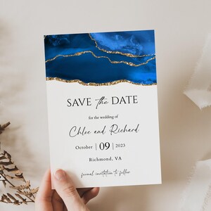 Save the Date Royal Blue, Wedding Save the Date Template, Royal Blue and Gold Save the Date Template, Date Announcement, Editable Text