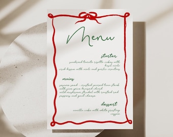 Christmas Menu Card, Fun Menu Card Template, Menu Card Wave, Holiday Dinner Menu, Christmas Wedding Menu Editable, Digital Download