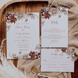 MIA - Suite di inviti per matrimonio, invito per matrimonio autunnale, invito per matrimonio boho, matrimonio in terracotta, rustico, autunno, modello modificabile