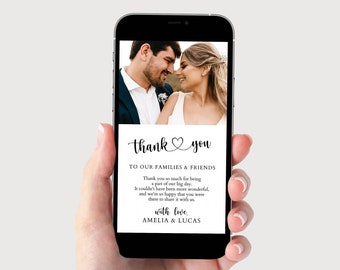 Electronic Wedding Thank Template, Digital Thank You Card Template, Thank you Note Smartphone, Thank You Photo Digital Download