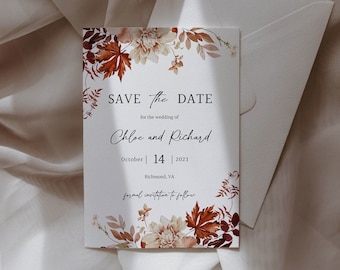 MIA - Save the Date Digital Template, Save the Date Party Invitation, Fall Wedding Date Invite, Autumn Invitation, Digital Download