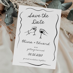 Whimsical Save the Date, Hand Drawn Wedding Day Invitation, Save the Date Template, Handwritten, Doodle, Editable Template, Trendy, Funny