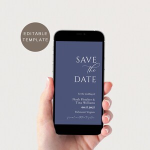 Blue Save the Date Wedding Invitation, Electronic Save the Date Invite, Mobile Invitation, Text Message Save the Date Invitation, Digital