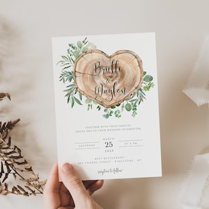 Rustic Wedding Invitation Template, Wooden Wedding Invitation, Wedding Invitation Woodland, Country Wedding Invite, Instant Download