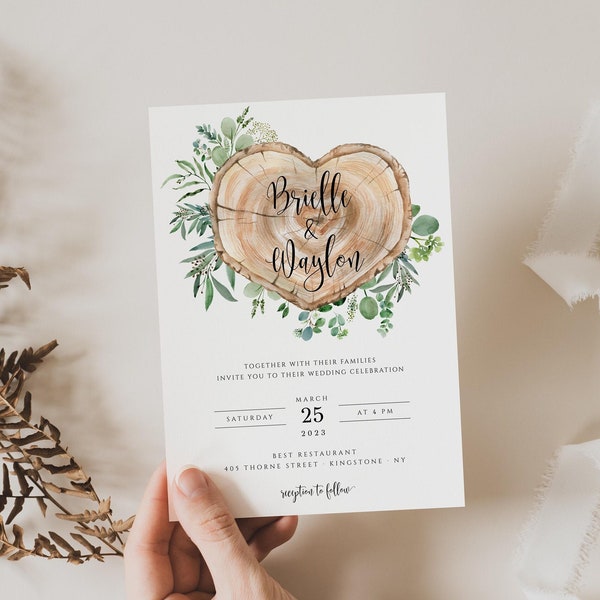 Rustic Wedding Invitation Template, Wooden Wedding Invitation, Wedding Invitation Woodland, Country Wedding Invite, Instant Download