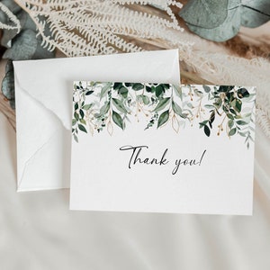 Hochzeit Dankeskarte Vorlage, Grün, Eukalyptus, Botanische, Laub, Hochzeit Dankeschön Einschubkarte, Dusche Dankeschön Karte, flach gefaltet