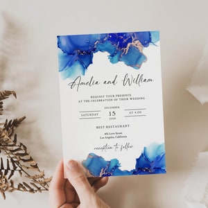 Wedding Invitation Royal Blue and Gold, Wedding Invitation Suite, Blue Wedding Invitation Set, Editable Wedding, Instant Download