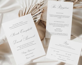 Invitación de boda clásica y elegante, invitación con dinero antiguo, plantilla editable, descarga digital