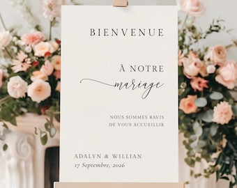Panneau Bienvenue Mariage välkomstskylt: Redigerbar mall, digital produkt, personlig