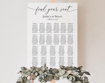 Elegante cartel para boda con plano de asientos para 22 mesas o menos: Plantilla editable (descarga digital)