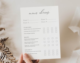 Editable Wedding Menu Selection Card: Printable Menu Choice (Digital Download)
