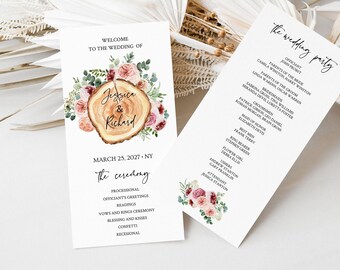 Plantilla de programa de boda rústica, ceremonia en jardín campestre (descarga digital)