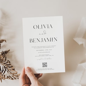 Hochzeitseinladung mit QR-Code, Druckbare Hochzeitseinladung Vorlage, Moderne minimalistische Hochzeitseinladung, Einladung QR-Code rsvp