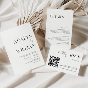 Wedding Invitation with QR Code, Minimal Wedding Invitation Set, Modern Invitation Suite, Editable Template, Simple Invitation, Digital