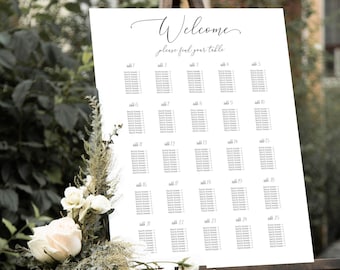 25 tables, Wedding Seating Chart Template, Wedding Seating Plan, Large seating chart for 250 persons, Minimalist, Editable Seating Chart