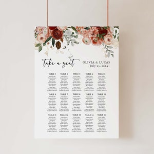 Signo de tabla de asientos de boda, tabla de asientos de boda Boho, tabla de asientos de boda otoño, boda de otoño, texto editable, plantilla digital
