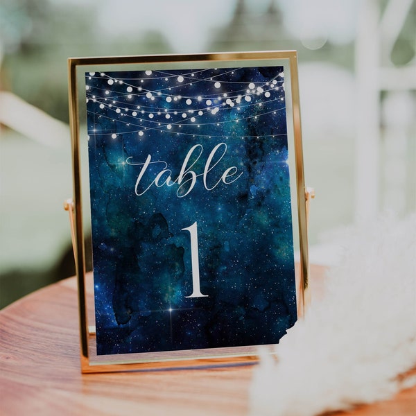 Wedding Table Number Template, Celestial Wedding Table Number Card, Galaxy Wedding Table Sign, Starry Night Wedding Decor, Editable Text