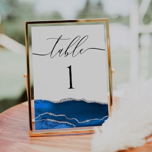 Tafelnummerkaart afdrukbaar, tafelnummer koningsblauw en zilver, bruiloft tafelnummer DIY, tafelnummerbord, tafelnummersjabloon