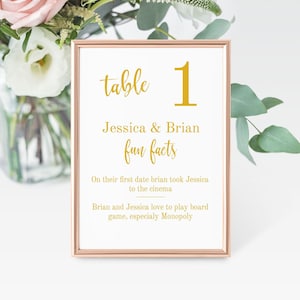 Cartes de mariage de faits amusants, numéros de table de faits amusants, cartes de saviez-vous, cartes de table modifiables
