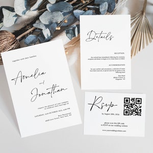 Wedding Invitation QR Code rsvp, Wedding invitation with rsvp Card, Minimalist Wedding Invitation Suite, Modern Wedding Invite Digital rsvp