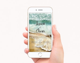 Beach Wedding Invite, Digital Wedding Invitation Beach Theme, Seaside Wedding Invitation Template, Love Island Theme, Electronic Editable