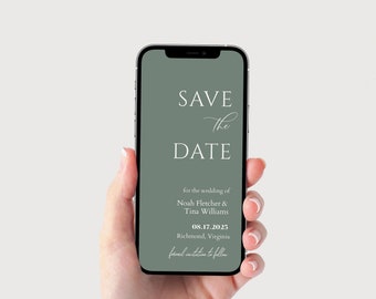 Save the Date Invite, Save the Date Template Download, Save the Date Sage Green, Text Message, Invitation for Mobile, Digital Download