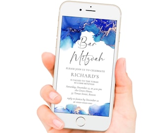 Royal Blue Bar Mitzvah Invitation, Electronic Invite (Digital Download)