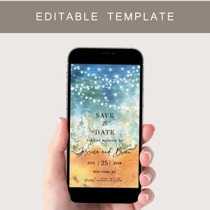 Strand Save the Date Hochzeitseinladung: Online bearbeitbare Vorlage (digitaler Download) Bild 1