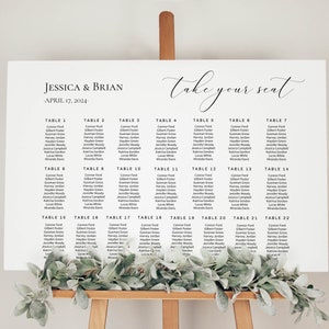 Minimalist Wedding Seating Chart Sign 22 tables, Editable Template, Digital Download