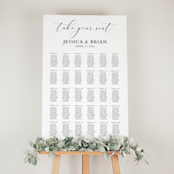 Wedding Seating Chart 30 tables, Portrait Seating Chart Sign, Wedding Seating Chart Template, Wedding Seating Chart Vertical, Editable